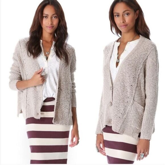 Free People Acrylic Blend Slouchy Cardigan Sweater Long Sleeve Tan Womens Small - Picture 2 of 11